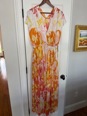 Emilio PUCCI Bright Floral Maxi Dress in Orange, Pink & Yellow